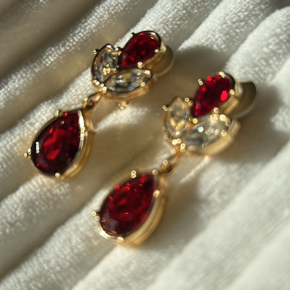 Ruby Red Fancy Pear Drops! Signed Swarovski Cryst… - image 8